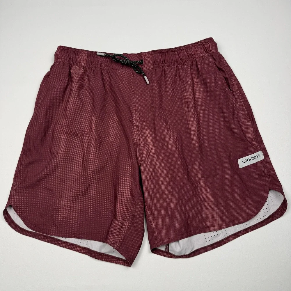 Legends Shorts Mens Large Red Mesh Athletic Running 7 Inseam Zip Pocket